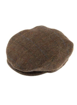Men's Abraham Moon Check Tweed Flat Cap -Dents 1 3038 Chestnut New