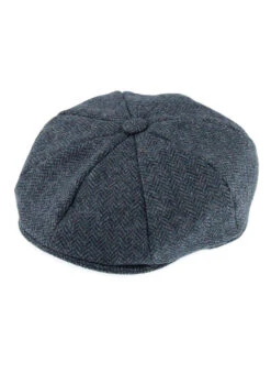 Men's Abraham Moon Herringbone Tweed Newsboy Cap -Dents 1 3042Navy
