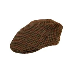 Men's Abraham Moon Dogtooth Check Tweed Flat Cap -Dents 1 3043 Cognac