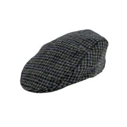 Men's Abraham Moon Dogtooth Check Tweed Flat Cap -Dents 1 3043 Graphite