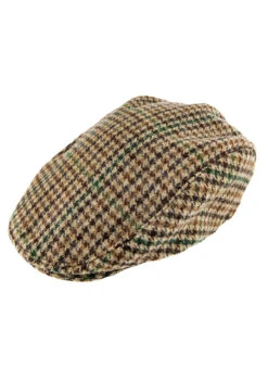 Men's Abraham Moon Dogtooth Check Tweed Flat Cap -Dents 1 3043Brown