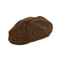 Men's Abraham Moon Tweed Dogtooth Check Newsboy Cap -Dents 1 3044 Cognac