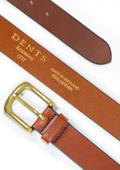 Men’s Heritage Lined Full-Grain Leather Belt With Brass Buckle -Dents 12 4604Tan 4