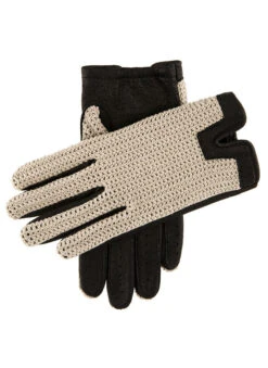 Men's Heritage Crochet-Back Peccary Leather Gloves -Dents 15 1005 Black