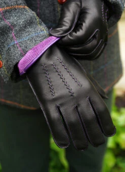 Men's Heritage Three-Point Cashmere-Lined Leather Gloves With Colour Contrast Details -Dents 15 1514