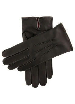 Men's Heritage Three-Point Cashmere-Lined Leather Gloves With Colour Contrast Details -Dents 15 1514 Black Grey Grey Red 7383678e ffc2 49ef 8388 4f19111e7a73