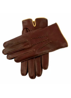 Men's Heritage Three-Point Cashmere-Lined Leather Gloves With Colour Contrast Details -Dents 15 1514EnglishTanYellow