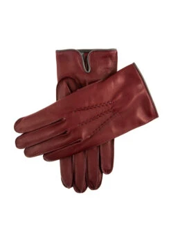 Men's Heritage Three-Point Cashmere-Lined Leather Gloves With Colour Contrast Details -Dents 15 1514claretweb