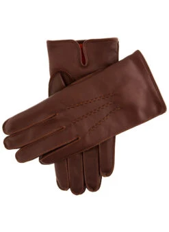 Men's Heritage Three-Point Cashmere-Lined Leather Gloves With Colour Contrast Stitching -Dents 15 1518 English Tan Tangerine Tangerine