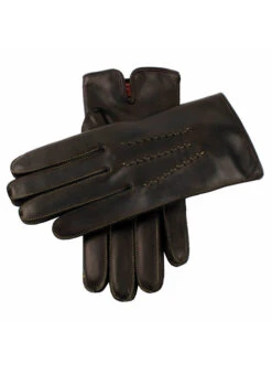 Men's Heritage Three-Point Cashmere-Lined Leather Gloves With Colour Contrast Stitching -Dents 15 1518BlackApple