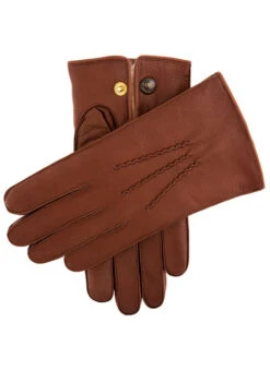 Men's Heritage Three-Point Fur-Lined Deerskin Leather Gloves -Dents 15 1544 Havana