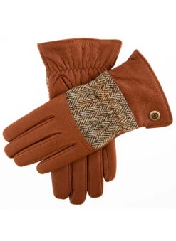 Men's Heritage Cashmere-Lined Harris Tweed And Deerskin Leather Gloves -Dents 15 1598 Havana Grouse Beige b50b30b9 02b3 4372 bc77 582d893536cf