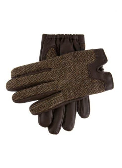 Men's Heritage Cashmere-Lined Abraham Moon Herringbone Tweed And Leather Gloves 12 Men's Heritage Cashmere-Lined Abraham Moon Herringbone Tweed And Leather Gloves -Dents 15 1636BrownChocolate
