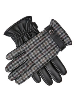 Men's Heritage Cashmere-Lined Abraham Moon Tweed And Leather Gloves -Dents 15 1639BlackSlate