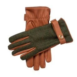 Men’s Heritage Cashmere-Lined Abraham Moon Tweed And Deerskin Leather Gloves -Dents 15 1645 Havana Olive Beige