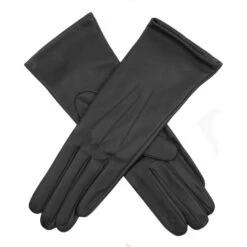 Women's Heritage Three-Point Silk-Lined Leather Gloves -Dents 17 1048 Charcoal