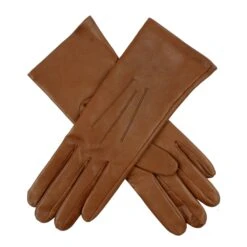 Women's Heritage Three-Point Silk-Lined Leather Gloves -Dents 17 1048 Tan