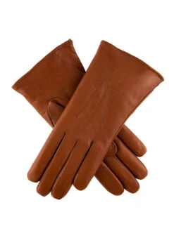 Women's Heritage Three-Point Fur-Lined Leather Gloves -Dents 17 1061 Cognac