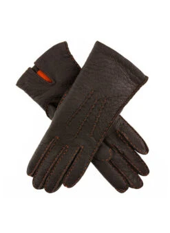 Women's Heritage Handsewn Three-Point Cashmere-Lined Peccary Leather Gloves -Dents 17 1069 Bark Saffron