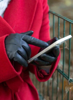 Women's Heritage Touchscreen Three-Point Cashmere-Lined Leather Gloves -Dents 17 1151 Black 2