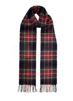 Heritage Tartan Check Cashmere Scarf With Tassels -Dents 2 2070 Black Stewart