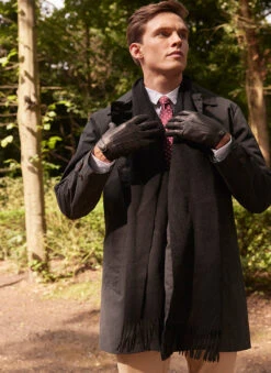 Men's Lambswool Scarf With Tassels -Dents 2 2355 Black