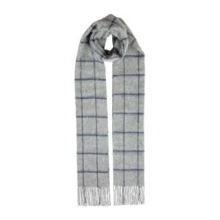 Men’s Windowpane Check Lambswool Scarf With Tassels