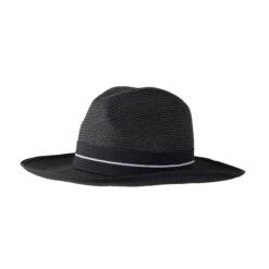 Women’s Straw Fedora Hat With Striped Black Ribbon -Dents 3 1199 Black 2