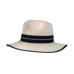 Womenâs Straw Fedora Hat With Striped Black Ribbon