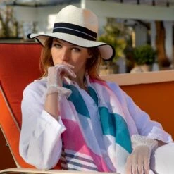 Women’s Two Stripe Pattern Lightweight Scarf With Tassels -Dents 3 1199Ivory 4 2654Teal 6 2240Ivory 5