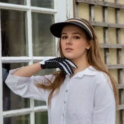 Women's Spotted Cotton Gloves With Side Bow And Trim -Dents 3 1365Black 6 2287BlackWhite