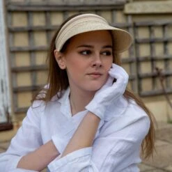 Women's Straw Sun Visor With Ribbon Band -Dents 3 1365Natural 6 2043 2