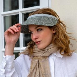 Women's Marl Straw Sun Visor With Ribbon Band 6 Women's Marl Straw Sun Visor With Ribbon Band -Dents 3 1366LightGreyMarl
