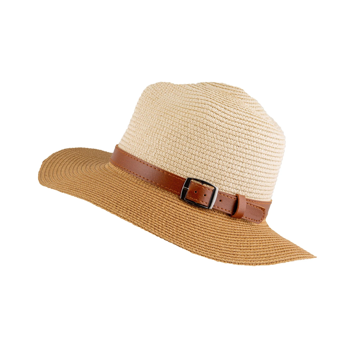 Women’s Two-Tone Straw Fedora Hat With Buckle Trim 3 Women’s Two-Tone Straw Fedora Hat With Buckle Trim