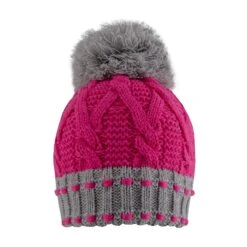 Women's Chunky Cable Knit Bobble Hat -Dents 3 3232 Fuchsia Dove Grey