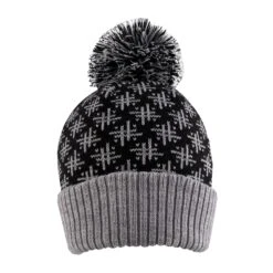 Women’s Jacquard Knitted Bobble Hat With Hash Symbol Pattern -Dents 3 3304 Black