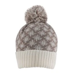 Women’s Jacquard Knitted Bobble Hat With Hash Symbol Pattern -Dents 3 3304 CamelWinterWhite