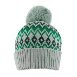 Women’s Jacquard Fair Isle Knitted Bobble Hat -Dents 3 3306 Emerald