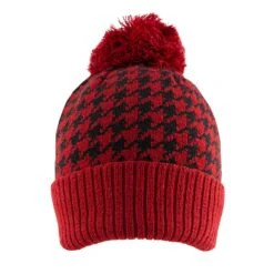 Women’s Knitted Bobble Hat With Dogtooth Pattern -Dents 3 3308 Black Berry