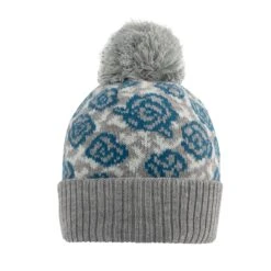 Women’s Jacquard Knitted Bobble Hat With Rose Pattern 8 Women’s Jacquard Knitted Bobble Hat With Rose Pattern -Dents 3 3310 Dove Grey