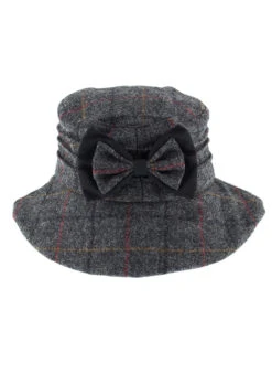 Women's Abraham Moon Tweed Check Bucket Hat With Bow Detail -Dents 3 5159Charcoal