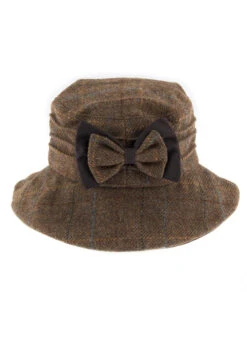 Women's Abraham Moon Tweed Check Bucket Hat With Bow Detail -Dents 3 5159Chestnut