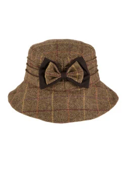 Women's Abraham Moon Tweed Check Bucket Hat With Bow Detail -Dents 3 5159Chocolate