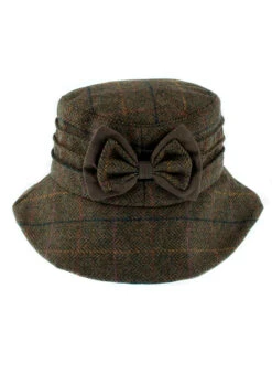 Women's Abraham Moon Tweed Check Bucket Hat With Bow Detail -Dents 3 5159Olive