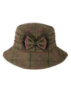 Women's Abraham Moon Tweed Check Bucket Hat With Bow Detail -Dents 3 5159Sage