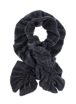 Women’s Checked Tweed Ruffle Scarf -Dents 4 1315Navy