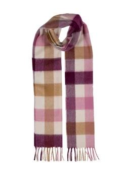 Heritage Plaid Check Cashmere Scarf With Tassels -Dents 4 2050 Aubergine