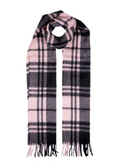 Heritage Plaid Check Cashmere Scarf With Tassels -Dents 4 2050 Blush