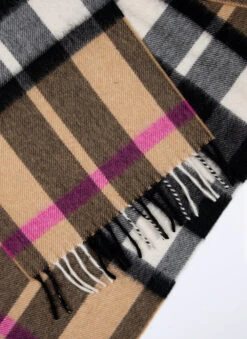Heritage Plaid Check Cashmere Scarf With Tassels -Dents 4 2050 Camel 3