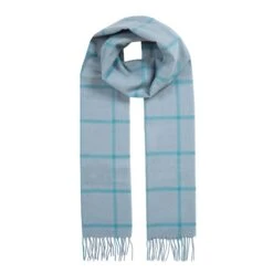 Heritage Plaid Check Cashmere Scarf With Tassels -Dents 4 2050 Duck Egg
